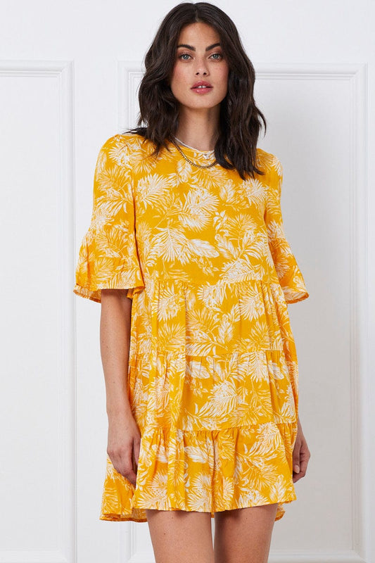 Trop Print Mini Dress Short Sleeve