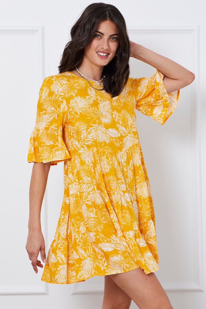 Trop Print Mini Dress Short Sleeve