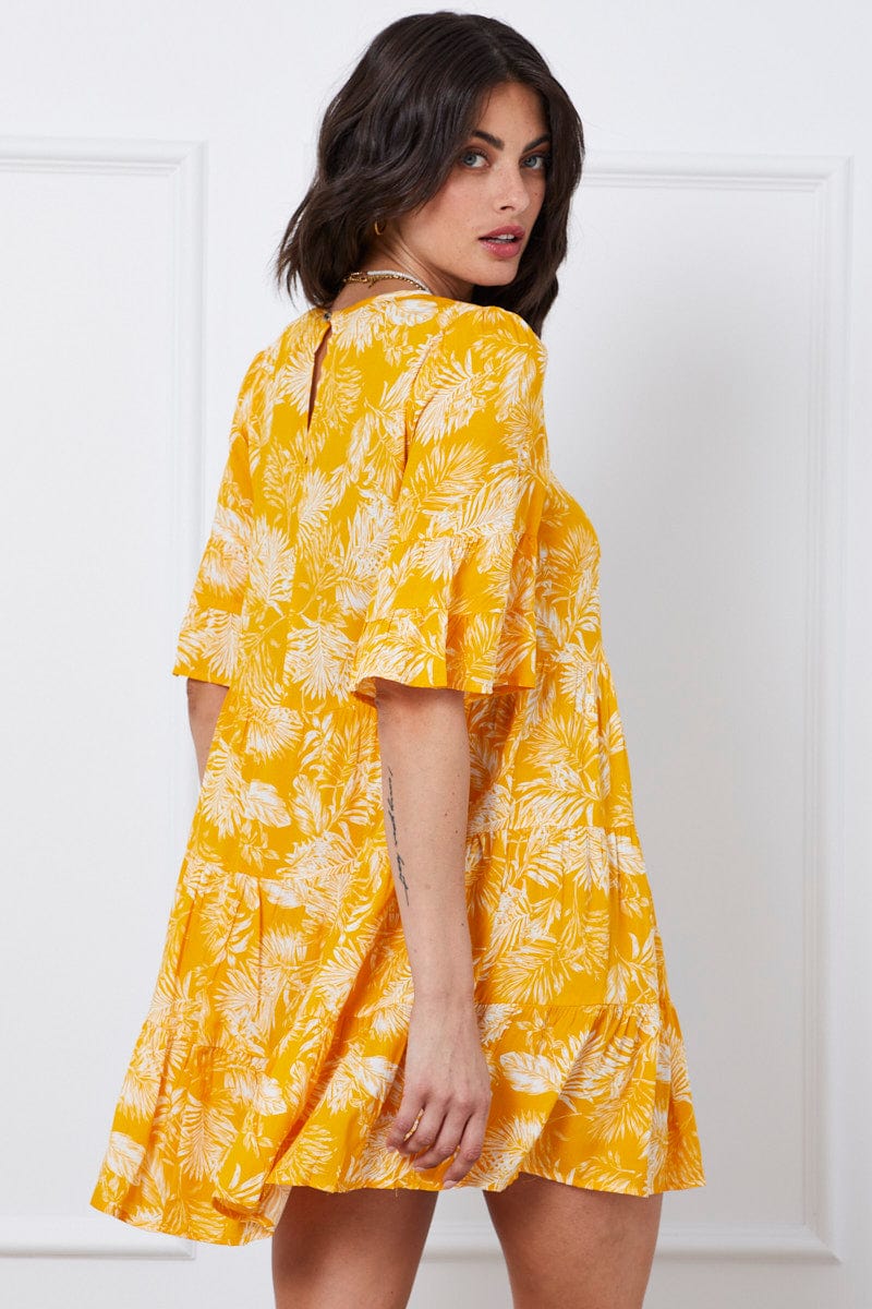 Trop Print Mini Dress Short Sleeve