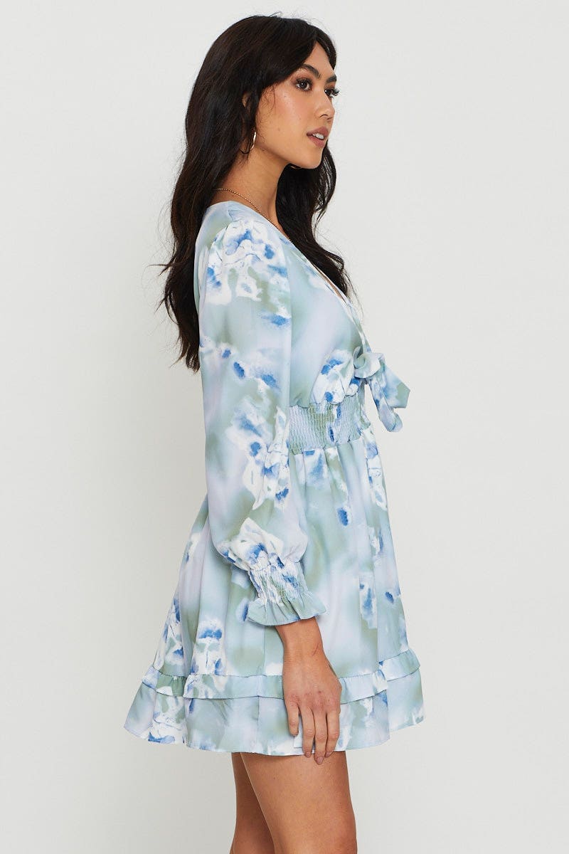 Abstract Print Mini Dress Long Sleeve