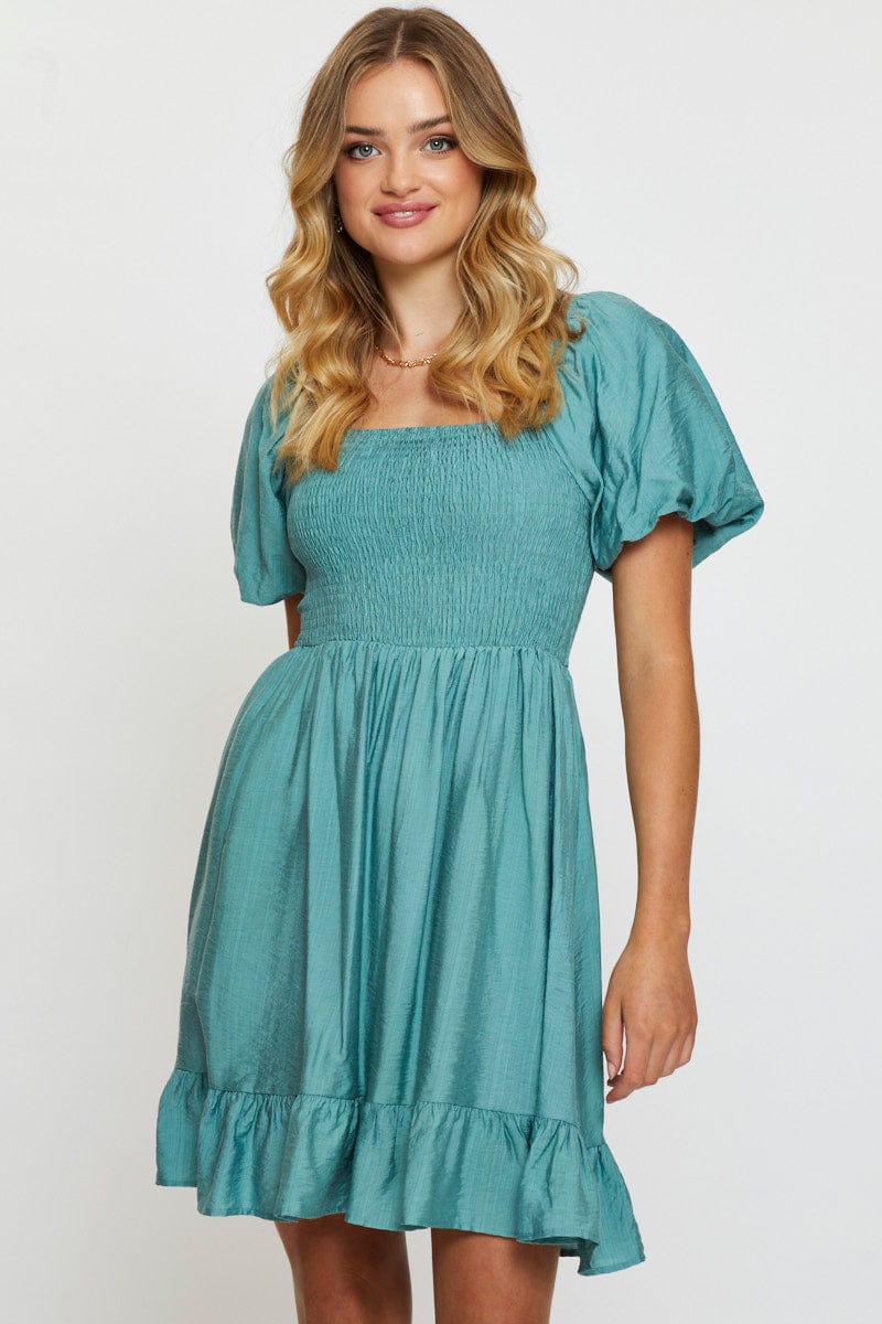 Blue Mini Dress Short Sleeve