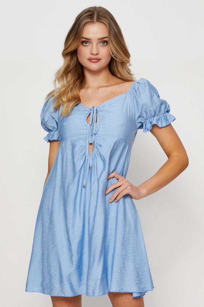 Blue Mini Dress Short Sleeve
