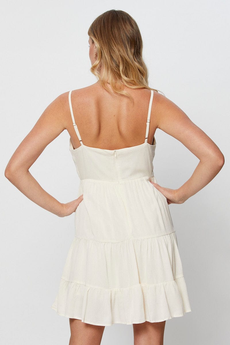 Beige Mini Dress Sleeveless Sweetheart Neckline