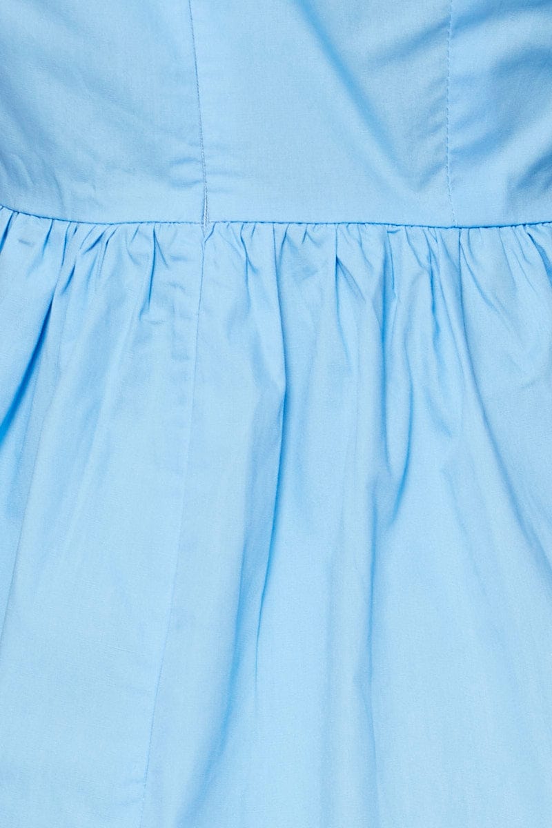 Blue Mini Dress Short Sleeve Round Neck