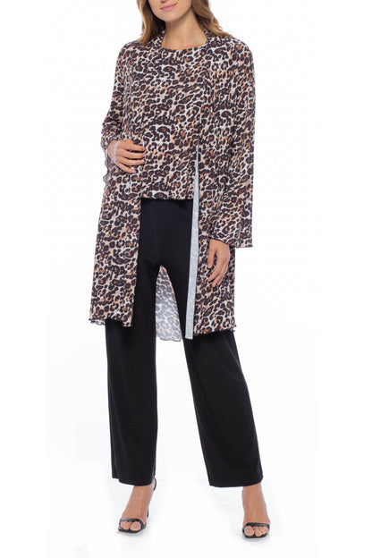 Marina Animal Print Top Jacket Elastic Waist Pant Set