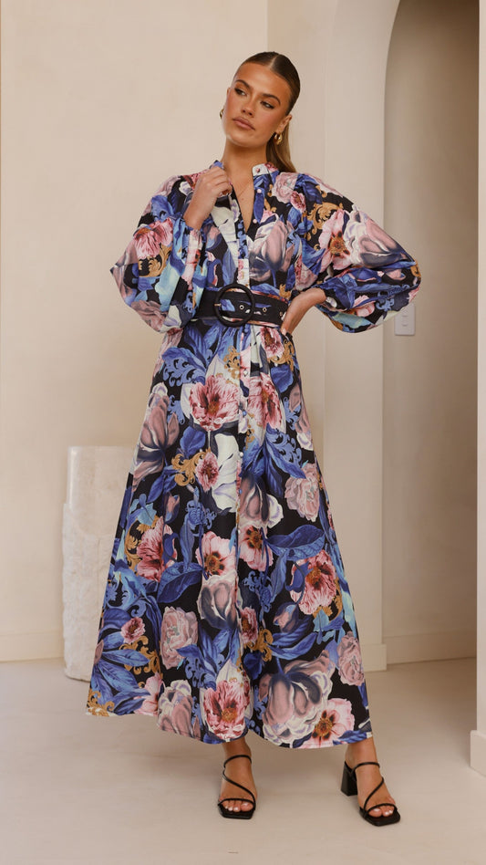 Veronica Button Down Maxi Dress - Azure Donatella