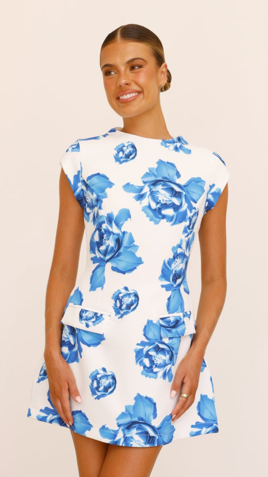 Thea Mini Dress - Blue Rose