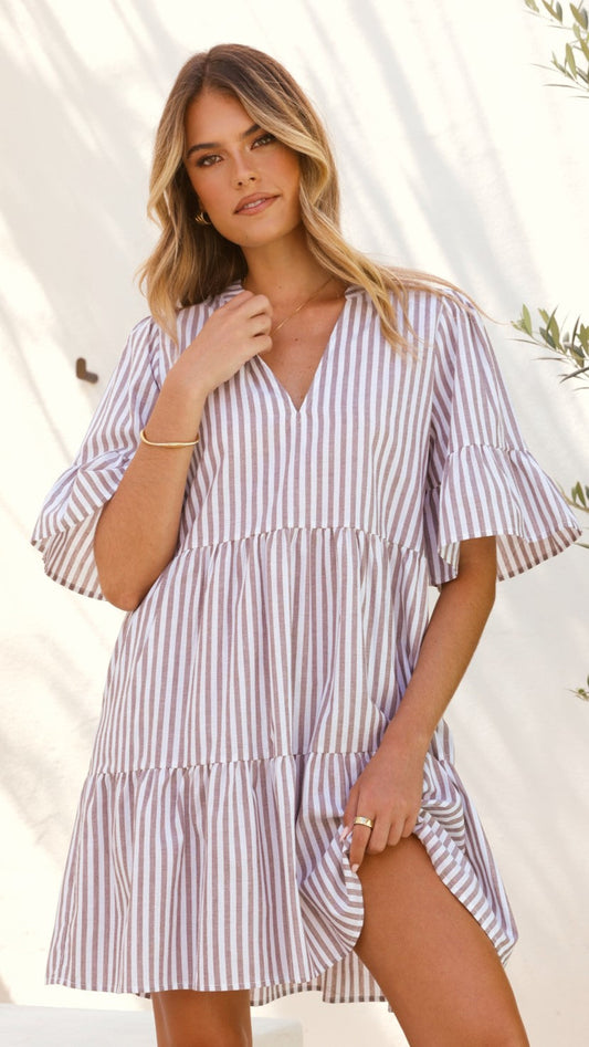 Tarnie Mini Dress - Brown Stripe