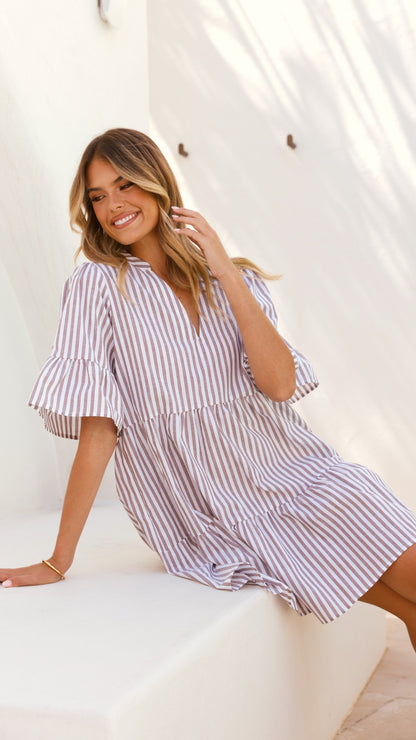 Tarnie Mini Dress - Brown Stripe