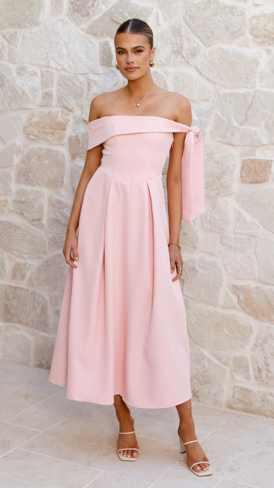 Bentley Off Shoulder Midi Dress - Pink