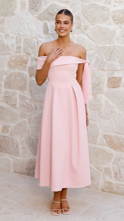 Bentley Off Shoulder Midi Dress - Pink