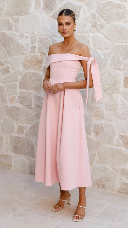 Bentley Off Shoulder Midi Dress - Pink