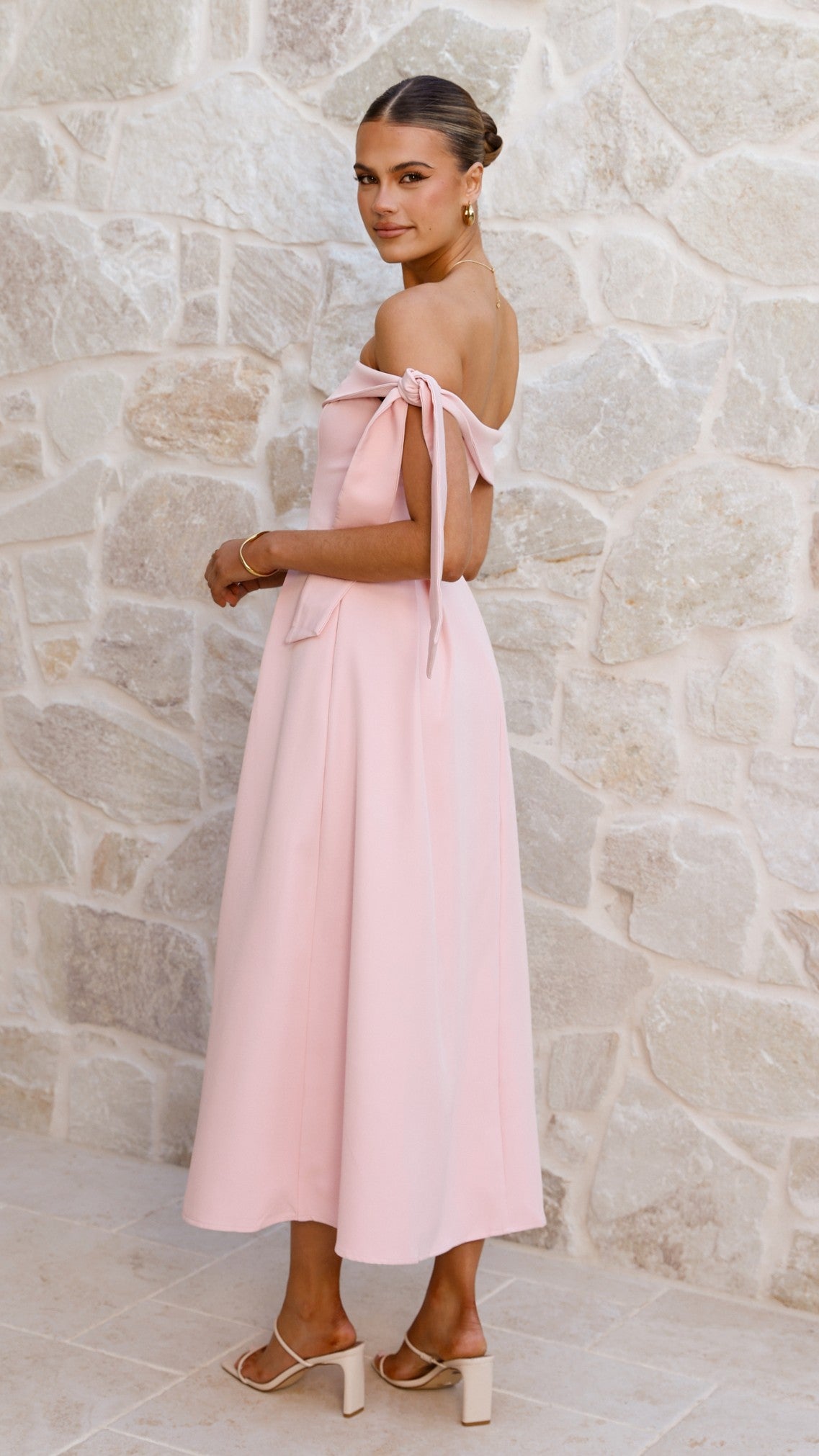 Bentley Off Shoulder Midi Dress - Pink