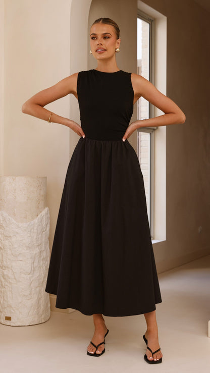 Aria Sleeveless Midi Dress - Black