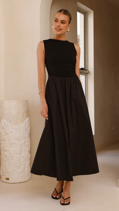 Aria Sleeveless Midi Dress - Black