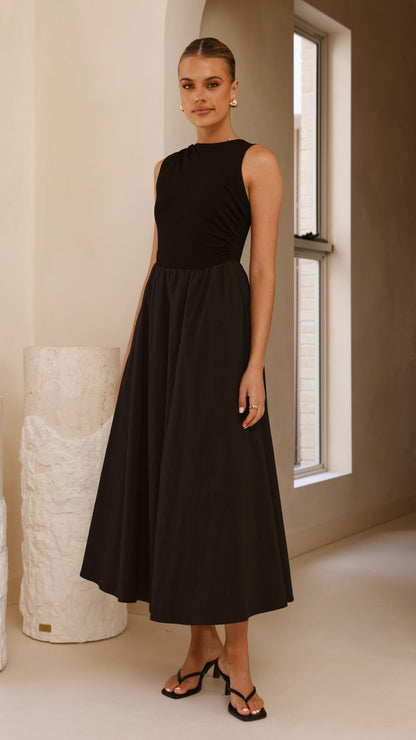 Aria Sleeveless Midi Dress - Black