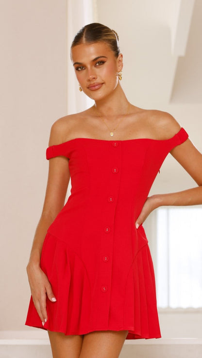 Variel Off Shoulder Mini Dress - Red