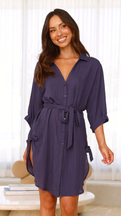 Vesper Short Sleeve Mini Dress - Navy