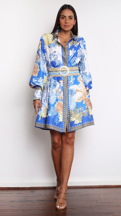 Annika Long Sleeve Mini Dress - Blue Doll