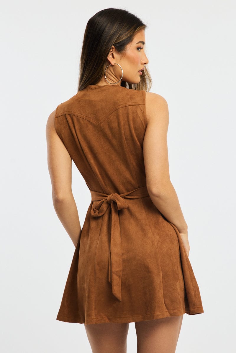 Beige Mini Dress Button Down