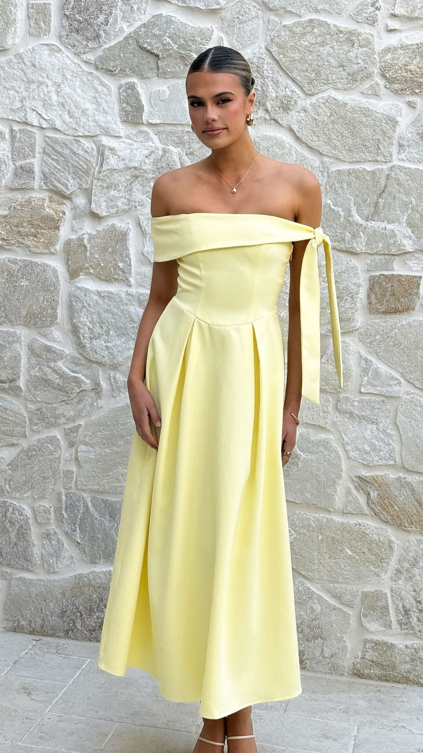 Bentley Off Shoulder Midi Dress - Lemon