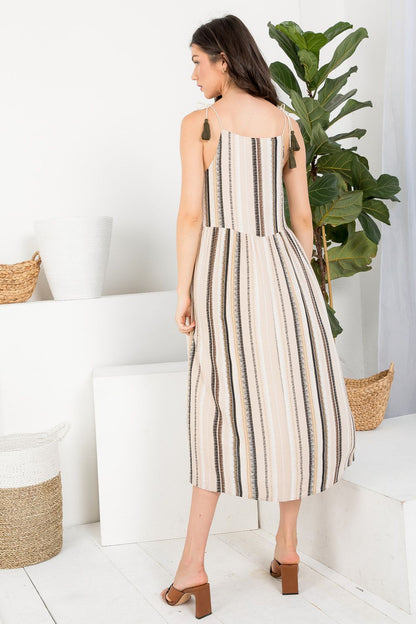 Embroidered Stripe Sleeveless Midi Dress
