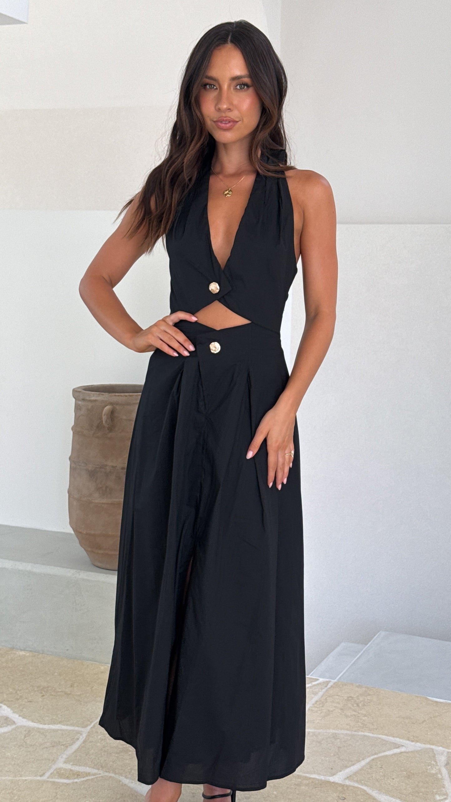 Wesley Halter Neck Maxi Dress - Black