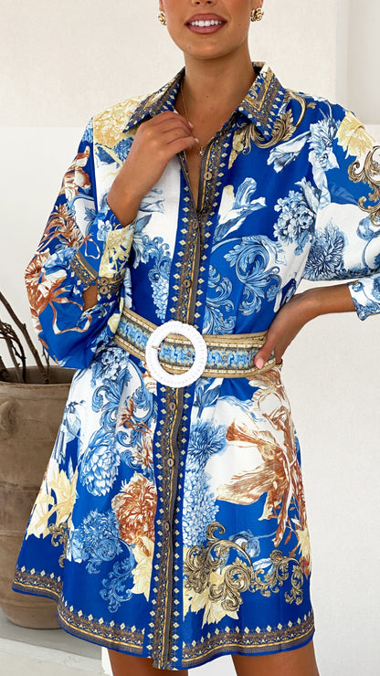 Annika Long Sleeve Mini Dress - Blue Doll