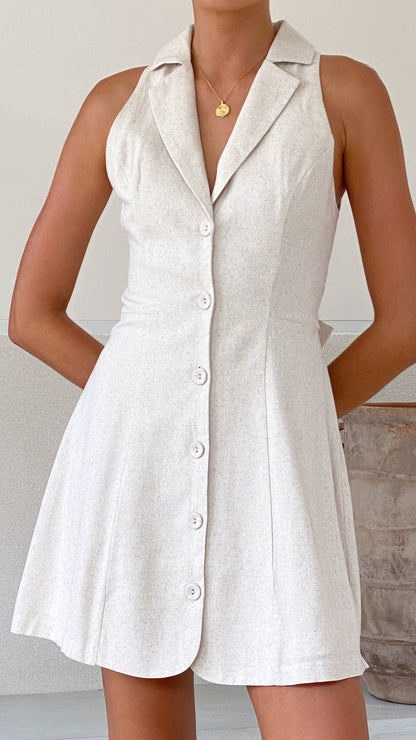 Trixie Button Down Mini Dress - Oat