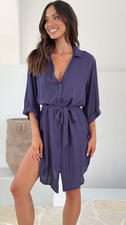 Vesper Short Sleeve Mini Dress - Navy