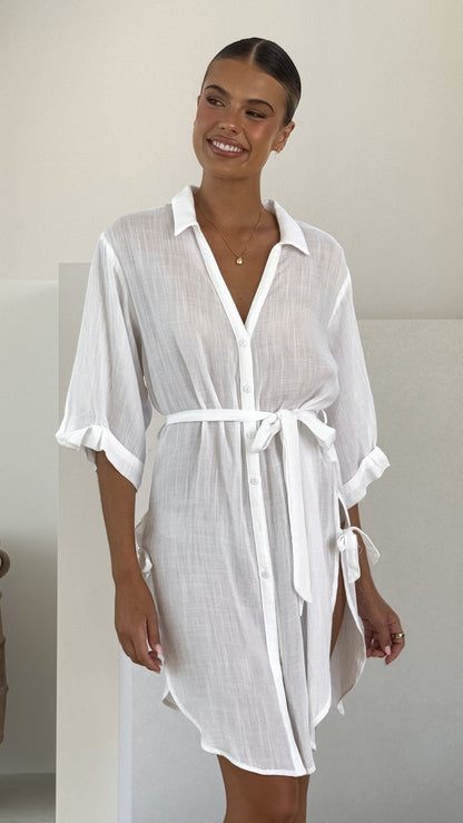 Vesper  Button Down Beach Cover Up  - White