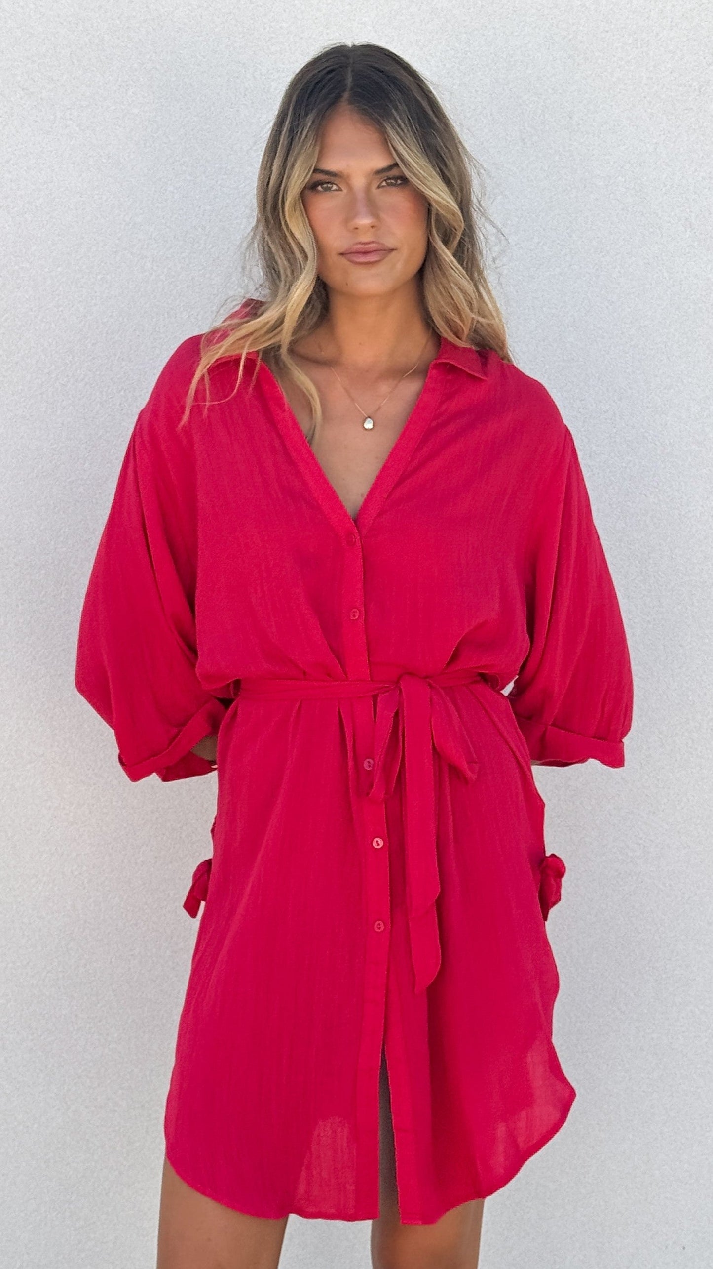 Vesper Short Sleeve Mini Dress - Red