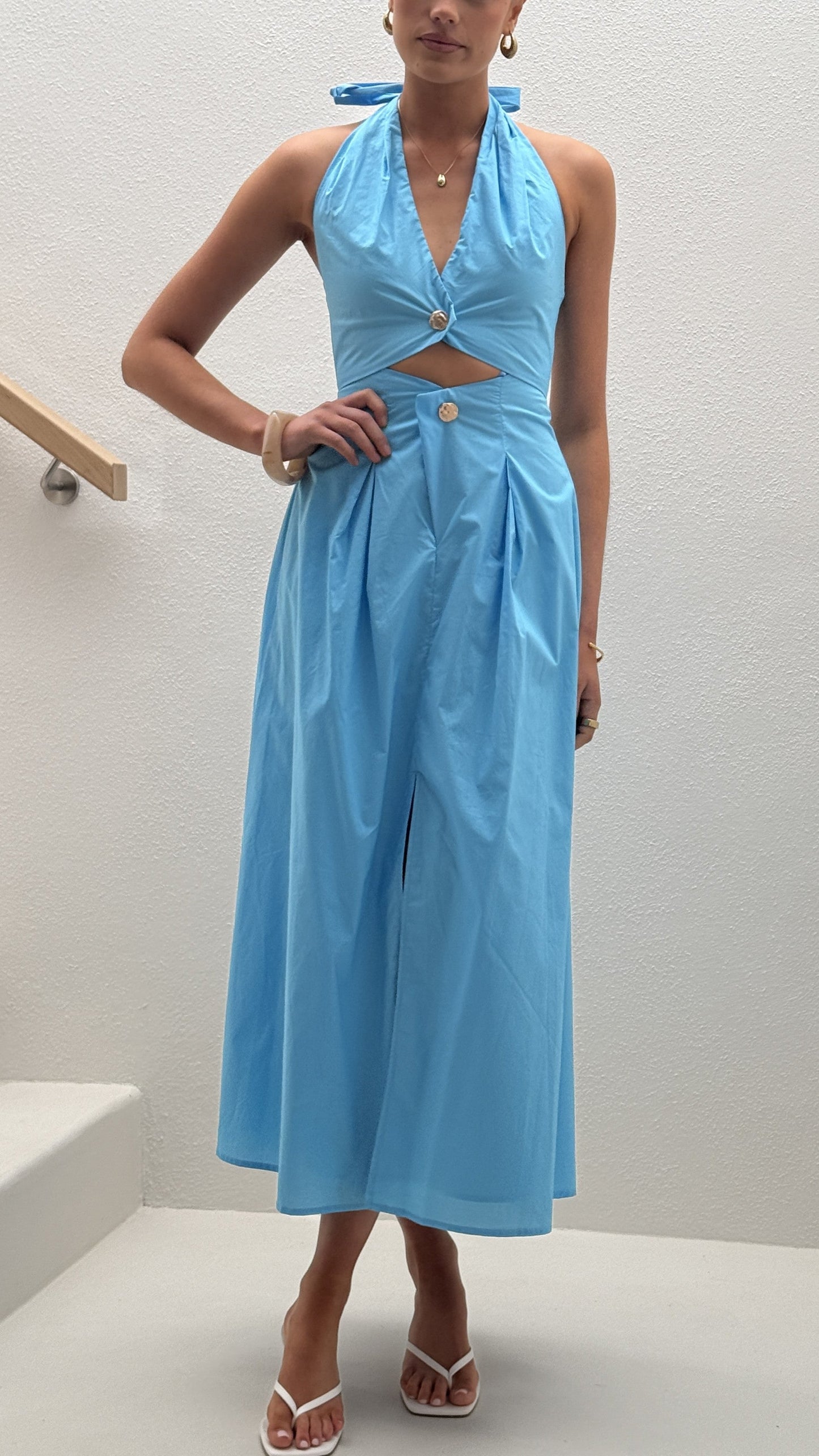 Wesley Halter Neck Maxi Dress - Blue