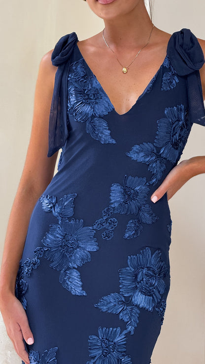 Usha Tie Strap Maxi Dress - Navy