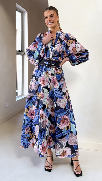 Veronica Button Down Maxi Dress - Azure Donatella