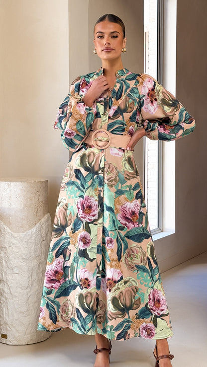 Veronica Button Down Maxi Dress - Mocha Rose Donatella