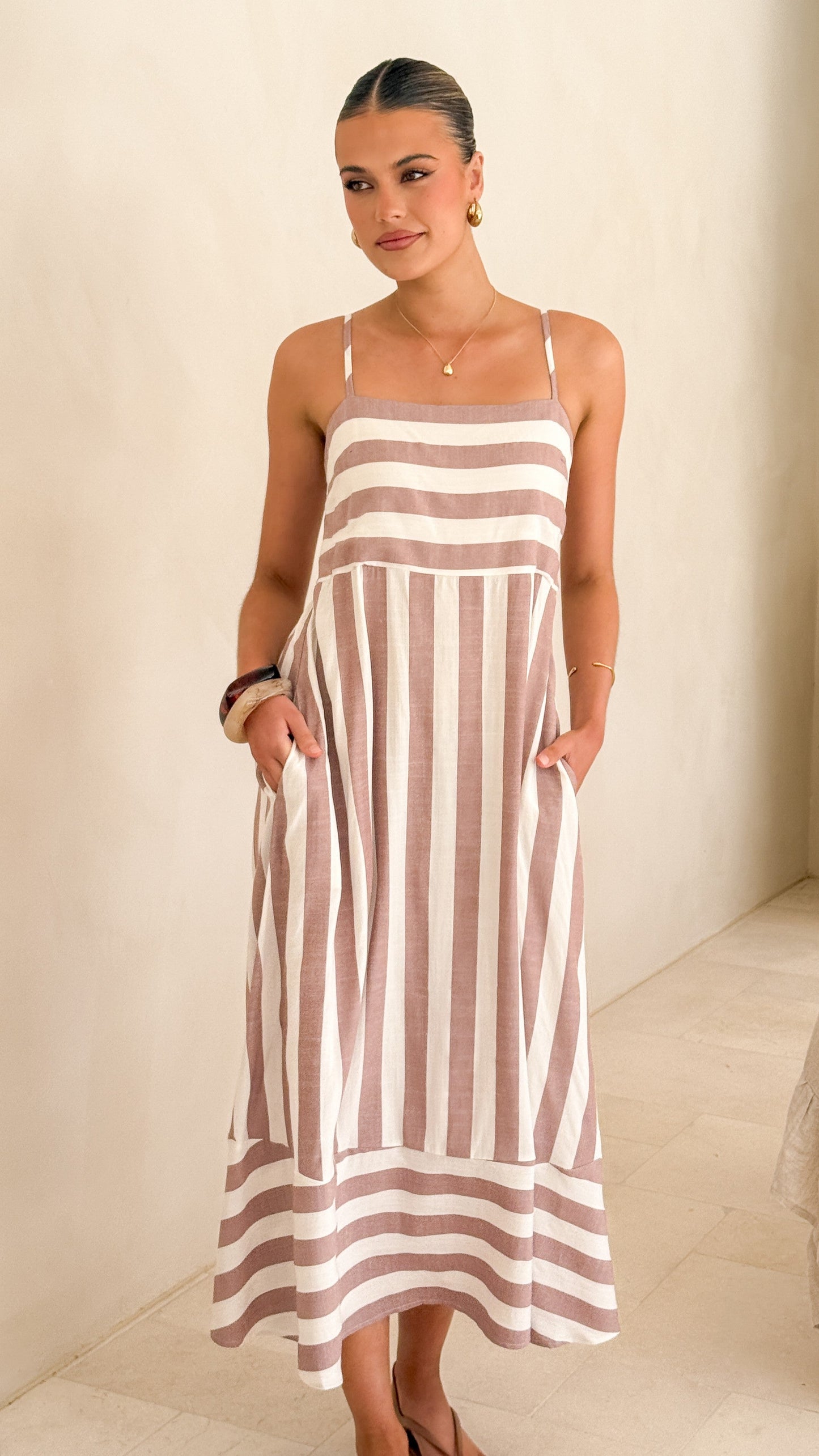 Baylee Midi Dress - Chocolate Stripe