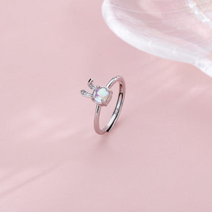 Cute Opal Rabbit Ring