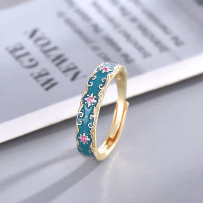 CZ Inlaid Enamel English Floral Ring