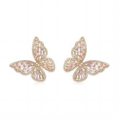 CZ Inlaid Hollowed-out Butterfly S925 Earposts Stud Earrings