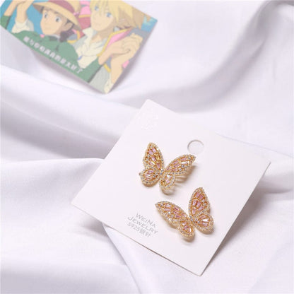 CZ Inlaid Hollowed-out Butterfly S925 Earposts Stud Earrings