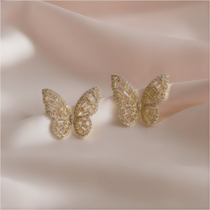 CZ Inlaid Hollowed-out Butterfly S925 Earposts Stud Earrings