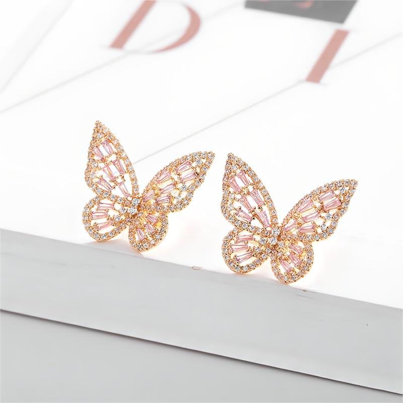 CZ Inlaid Hollowed-out Butterfly S925 Earposts Stud Earrings