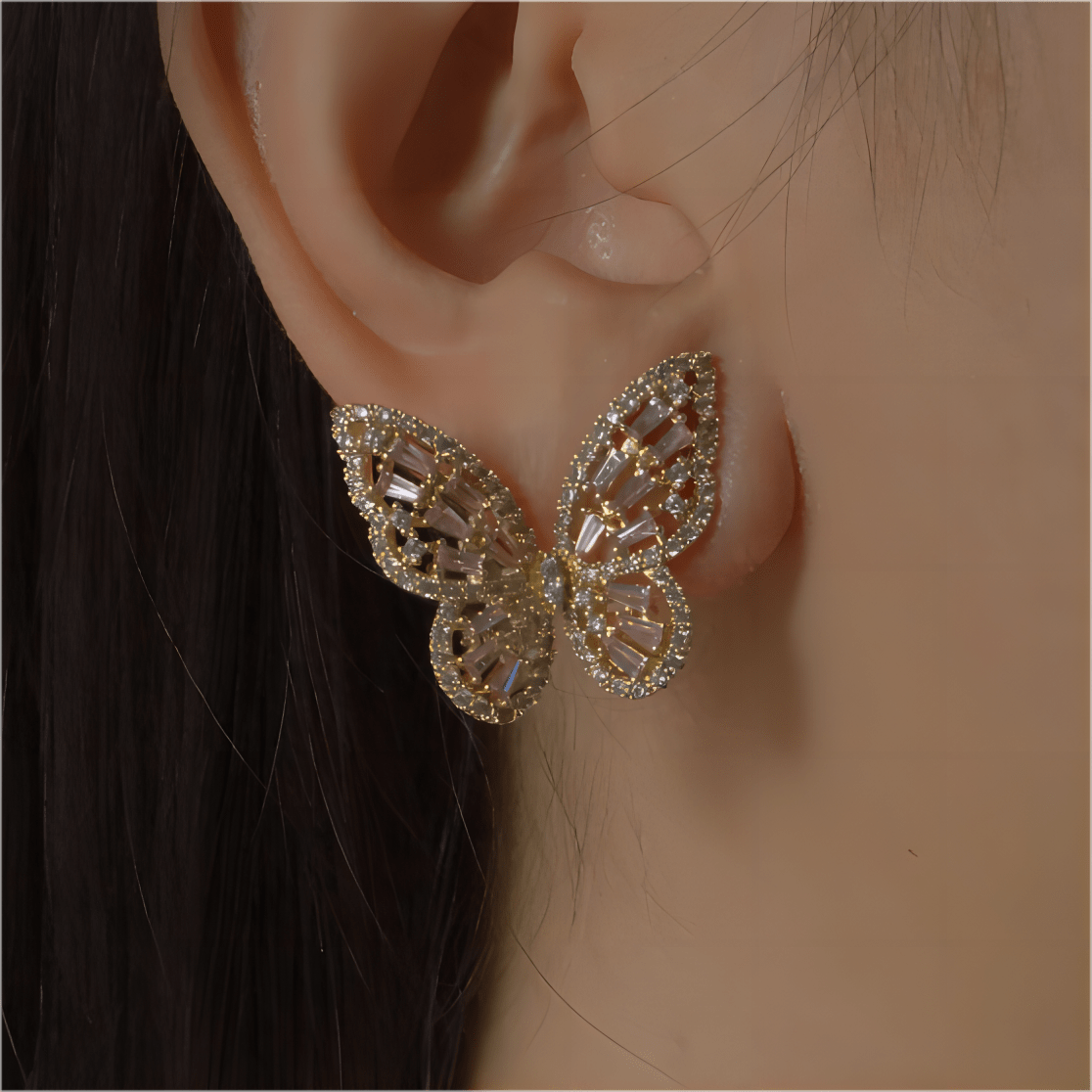 CZ Inlaid Hollowed-out Butterfly S925 Earposts Stud Earrings