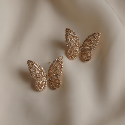 CZ Inlaid Hollowed-out Butterfly S925 Earposts Stud Earrings