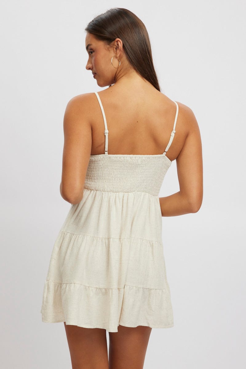Beige Mini Dress Tiered Strappy
