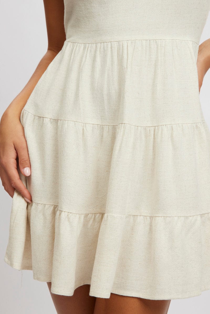 Beige Mini Dress Tiered Strappy