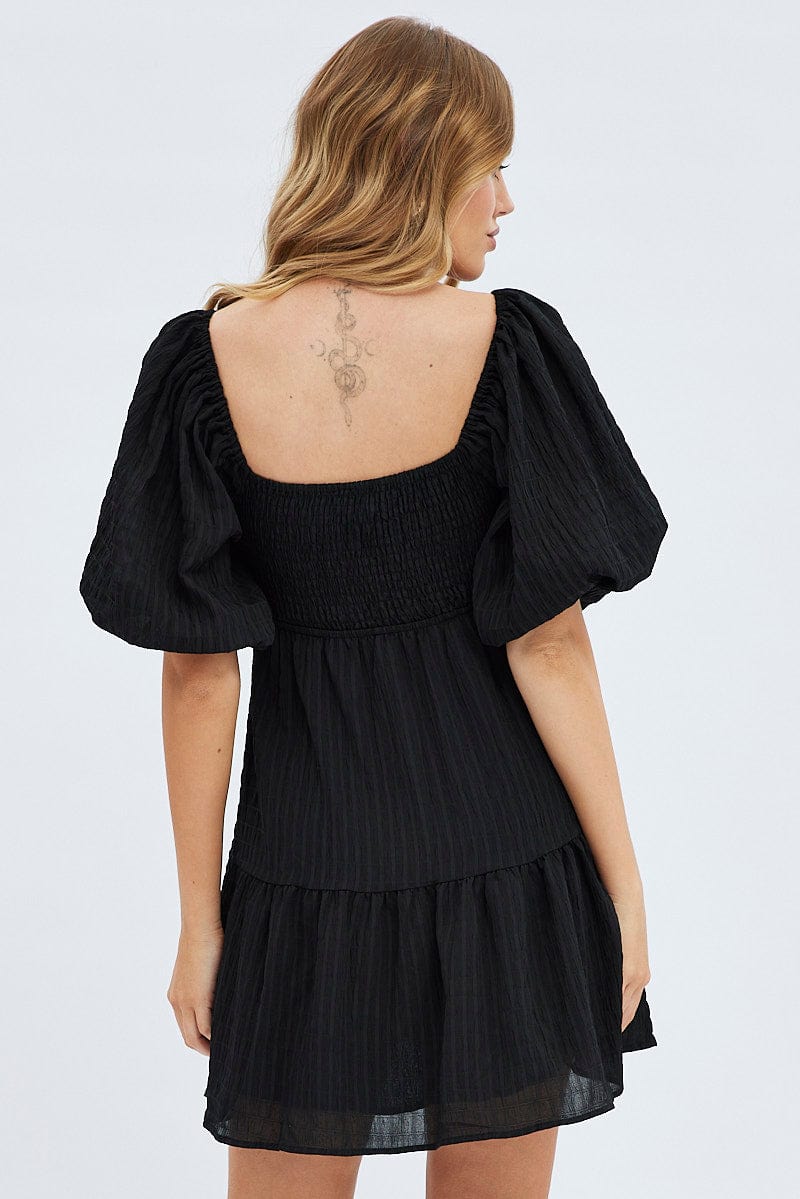 Black Fit And Flare Dress Mini Ruched Bust
