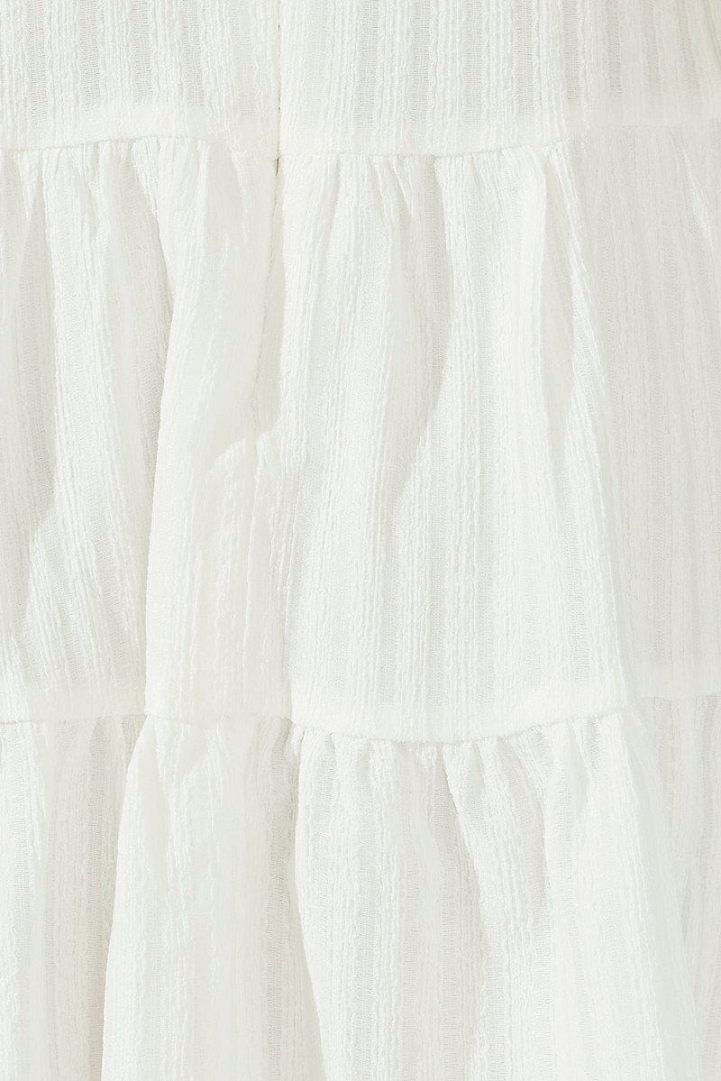 White Fit And Flare Dress Mini Textured Fabric