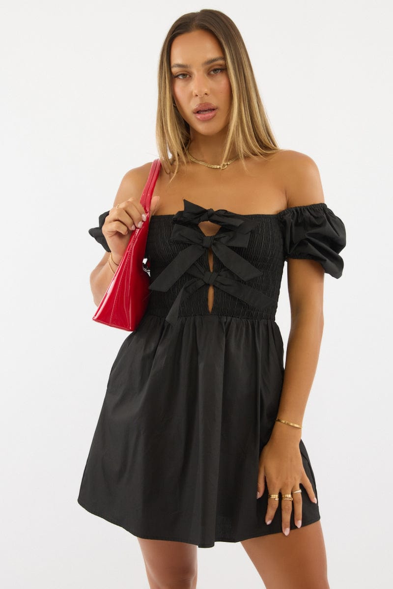 Black Mini Dress Ribbon Detail